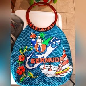 Bermuda bright beaded souvenir vintage vacation purse faux tortoise handle
